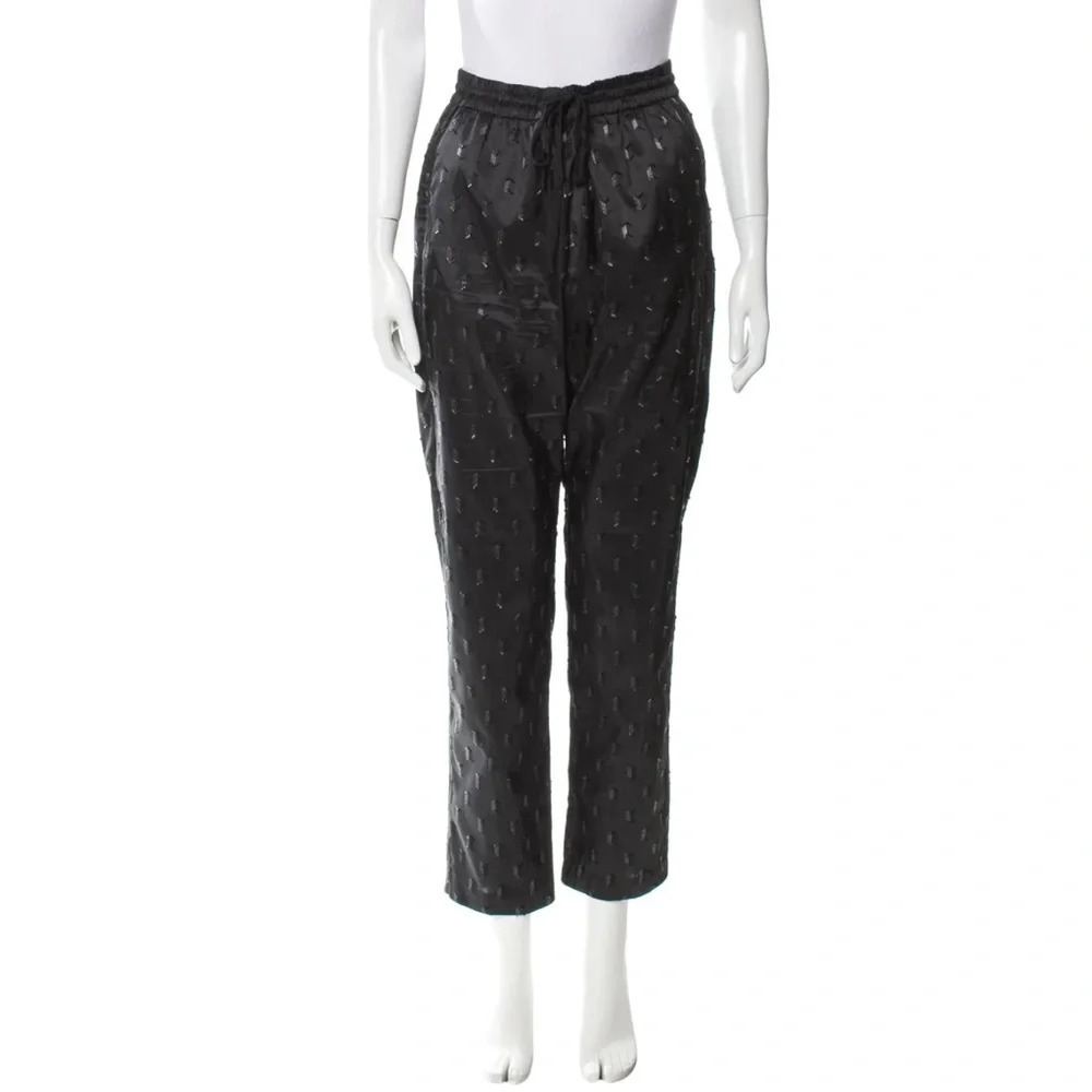 EUC MUNTHE High Rise Embroidery Black Stain Drawstrings Straight Leg Pants